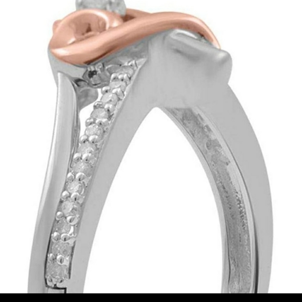 SOLD Kay Jewelers Diamond Sterling Rose Gold Heart Ring. SZ 7 - Picture 3 of 11
